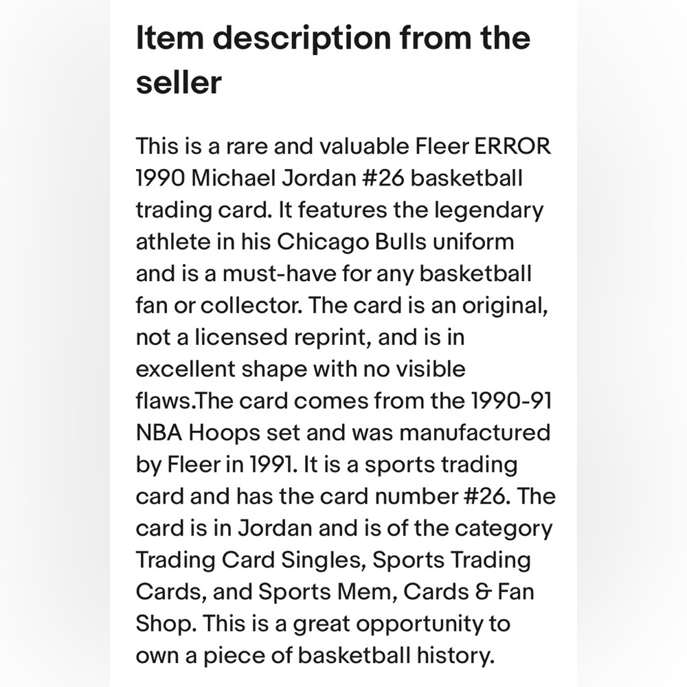 Michael Jeffrey Jordan #23 🏀 1990 Fleer Error/Misprint NBA Basketball Card #26 - Picture 3 of 4